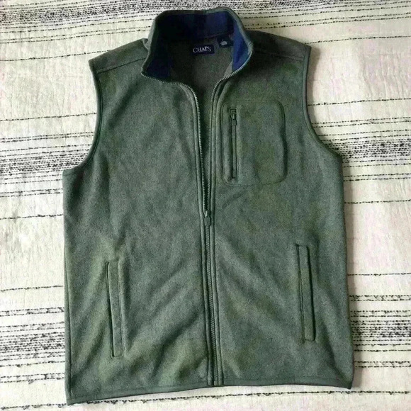 Chaps Men’s Green Collar Zip Up Sweater Sweater Vest Outdoors Hiking Medium - Picture 2 of 5